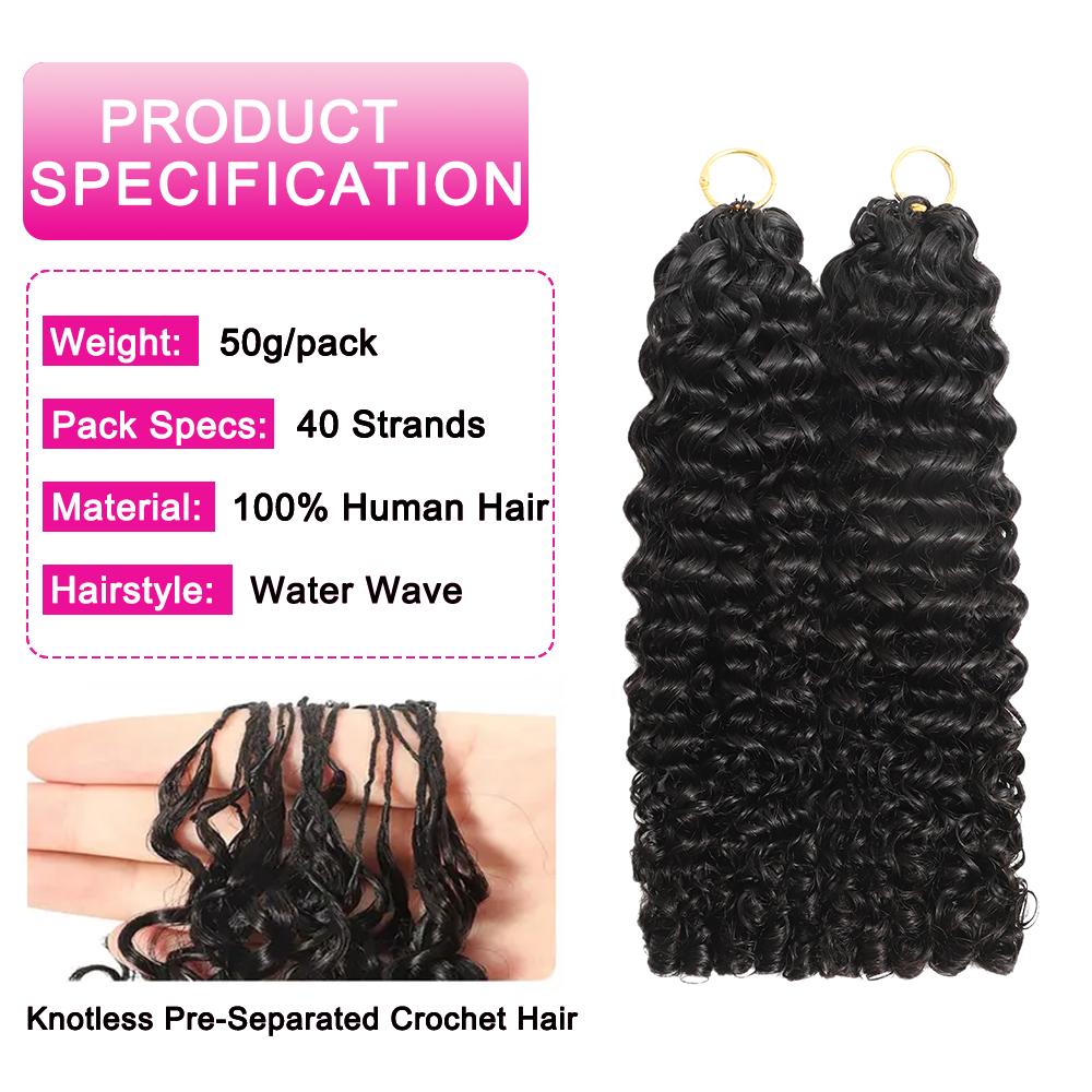 Asakiss Human Hair Feather Crochet Extensions - Burmese Curly, Knotless Water Wave, Pre-Separated for Boho Braids & Hair Braids, 4-5 Packs (48-52g/Pack) for Full Head, Glueless Lightweight Time-Saving Protective Styles with Curled Waves
