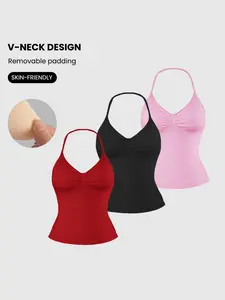 Women's 3-Piece Halter Tank Top Sporty Cami Top Sports Vest, Shockproof High Elasticity, Gym Yoga Pilates Running Strapless Back Support