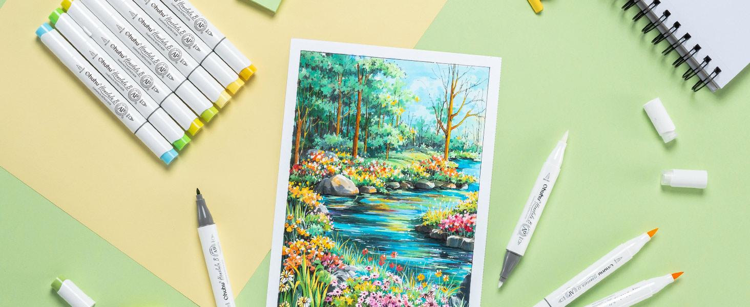 Ohuhu Alcohol Markers: Brush & Fine -  320 Colors - Refillable - Double Tipped Alcohol-based Art Sketch Marker Set for Artist Adults Coloring Illustration - Honolulu B Series of Ohuhu - Women's Day Gift