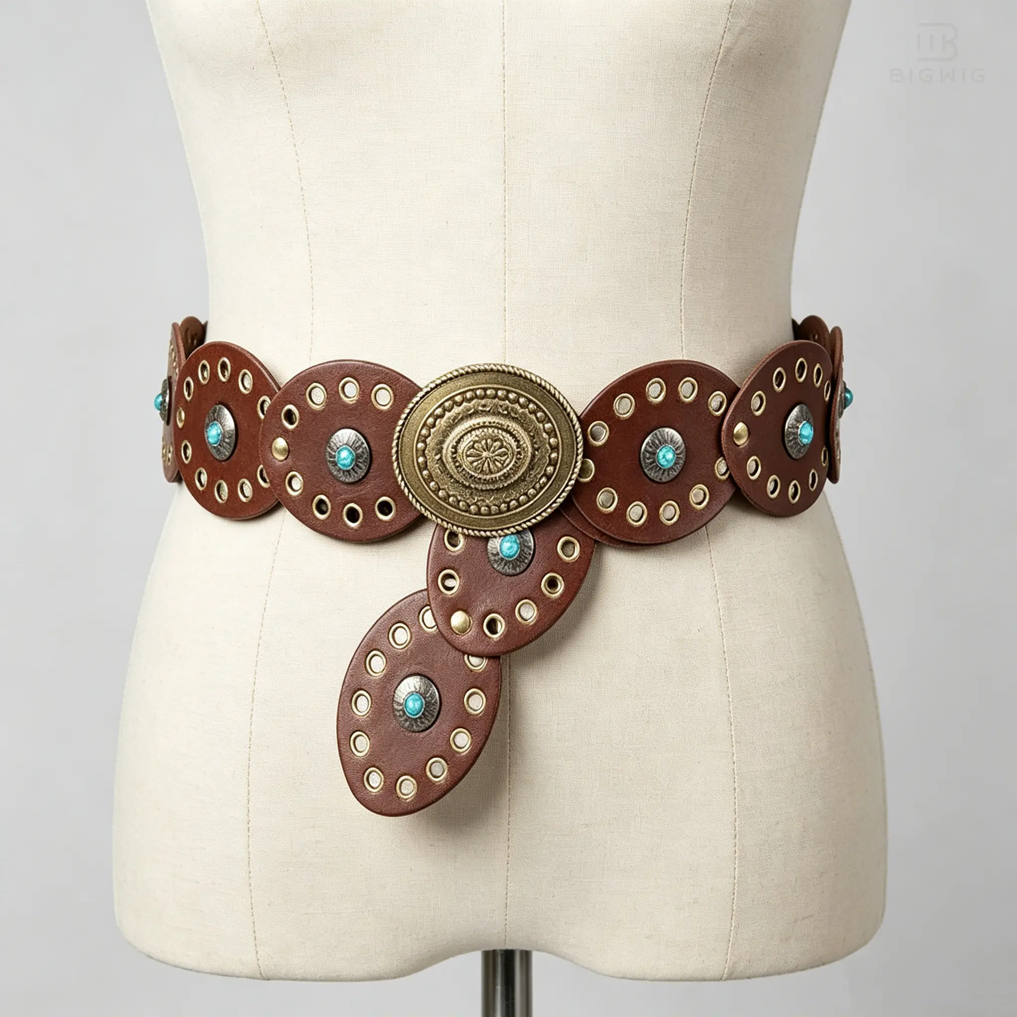 Women's Western Belts Cowgirl Disc Wide Leather Belt Vintage Turquoise Concho Eyelet Waist Belt Boho Style for Jeans Dress Skirt backtoschool