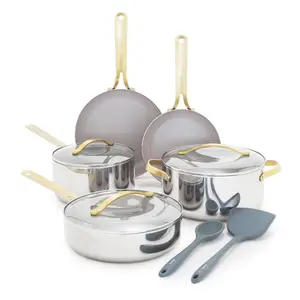 GreenPan Nova Gallery 10pc Stainless Steel and Ceramic Nonstick Champagne Handle Cookware Set GreenPan Nova Gallery 10pc Stainless Steel and Ceramic Nonstick Champagne Handle Cookware Set