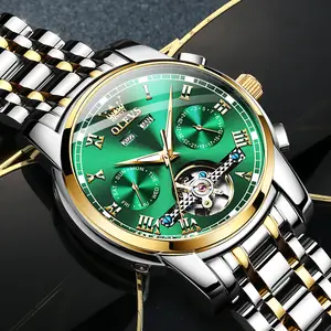 OLEVS Men's Luxury Business Watch Self-Winding Watch Automatic Mechanical Tourbillon Stainless Steel Waterproof Luminous Luxury Dress Watch