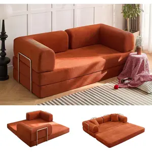 Convertible Sofa Small Spaces Folding Sleeper  with Corduroy Fabric & Support Pillows No Assembly Living Room Studio Ready furniture Oversized Plush Chaise Lounge bedroom lounge boneless couch comfy bubble Set Chenille Modern baratos Cloud Down Blend