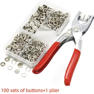 100 Sets Metal Claw Snap Fasteners Hollow Clasp Screws with Clamp Tool Set for Clothes Clothing Sewing Bags Shoes
