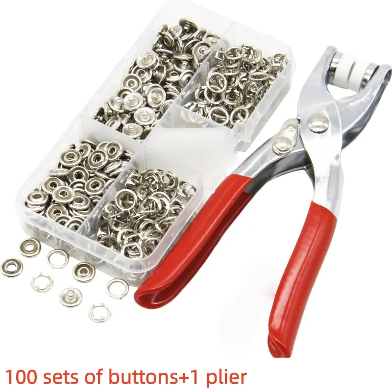 100 Sets Metal Claw Snap Fasteners Hollow Clasp Screws with Clamp Tool Set Pliers for Clothes Clothing Sewing Bags Shoes Various Sewing Projects