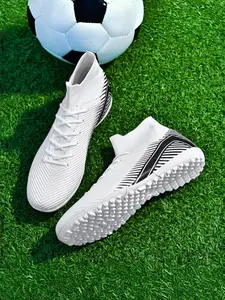 1 Pair Kids High-Top Turf Soccer Cleats | Street Sport Style | Reinforced Toe + Ankle Support Sock | For School Leagues / Futsal Courts / Daily Training | TF Soccer Shoes