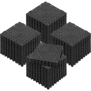 Interlocking Tile 55PCS Black, Drainage Tiles 12" x 12" Splicing, Soft PVC Interlocking Drainage Floor Tiles, Non-Slip Drainage Holes for Restroom, Bathroom, Kitchen, Pool, Wet Areas