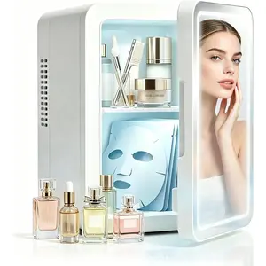 Mini Fridge for Bedroom, 4L Skincare Fridge with Dimmable LED Light Mirror for Dorm & Office, Portable Cooler & Warmer Small Compact Refrigerator for Skincare, Makeup and