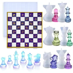 Chess Resin Mold Set, 12 inch Large Chess Board Resin Mold,6 Kinds of 3D Silicone Chess Pieces molds for Epoxy Resin,DIY Chess Board Game Mold