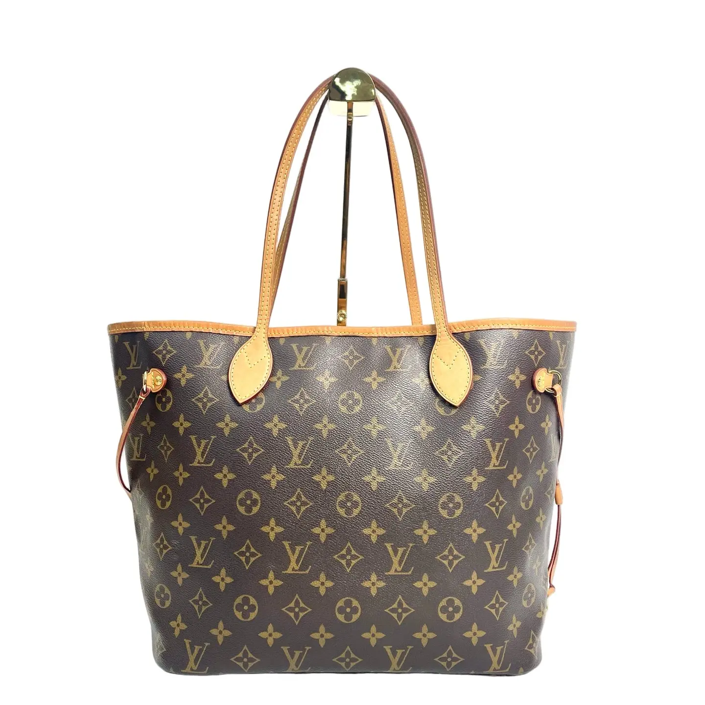 Pre-owned canvas Tote Bags Louis Vuitton Neverfull MM in Monogram with Vachetta Leather Trim