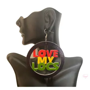 I Love My Locs Circle Dreadlock Wooden Natural Hair Earrings