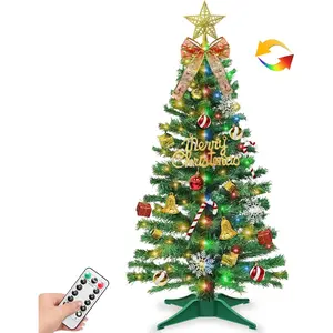 3 Ft Small Christmas Tree with Lights,50 Warm White & Colored Change LED Lights,Remote Control,8 Lighting Modes & Timer,Mini Xmas Tree with 3D Star & 44 Ornaments for Indoor Table Holiday Party Decor