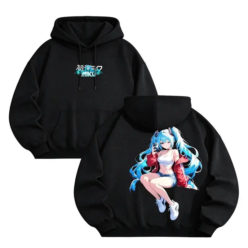 Hatsune Miku Vocaloid Oversized Hoodie Kawaii Aesthetic Graphic Pullover Sweatshirt Unisex Casual Anime Streetwear Fan Merch Gift For Men And Women Long Sleeve Top Cozy Winter Y2K Apparel Black Friday Deals Trending Otaku Clothes Fashion Trendy Outfits