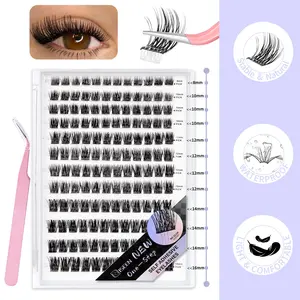 144 Pcs Self Adhesive Eyelash Clusters, Self Adhesive Eyelashes, No Glue Needed, Invisible Strip Tape - Longer Lasting, No Sticky Residue Pre Glued Eyelashes, Comes with matching tweezers