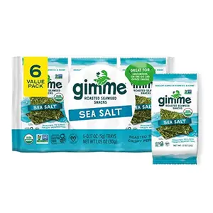 Seaweed Organic Premium Roasted Seaweed Snacks, Sea Salt, 6 Count, Keto, Vegan, Gluten-Free, Great Source of Omega3s and Iodine, Healthy On-The-Go Snack for Kids and Adults