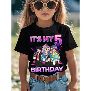 Soft Breathable 5 Years Old Birthday K Pop Kids 5th Birthday Girls K-Pop T-Shirt for Kids | Boys & Girls Graphic Tee - Round Neck Shirt for Early Elementary - Birthday Party Outfit or Everyday Play Clothes - Easy-Care Parent-Favorite Apparel