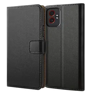 Mobile Phone Case For Samsung Galaxy Xcover 7 Pro, With Kickstand PU Leather Card Slot Black Wallet Flip Protective Phone Case Cover