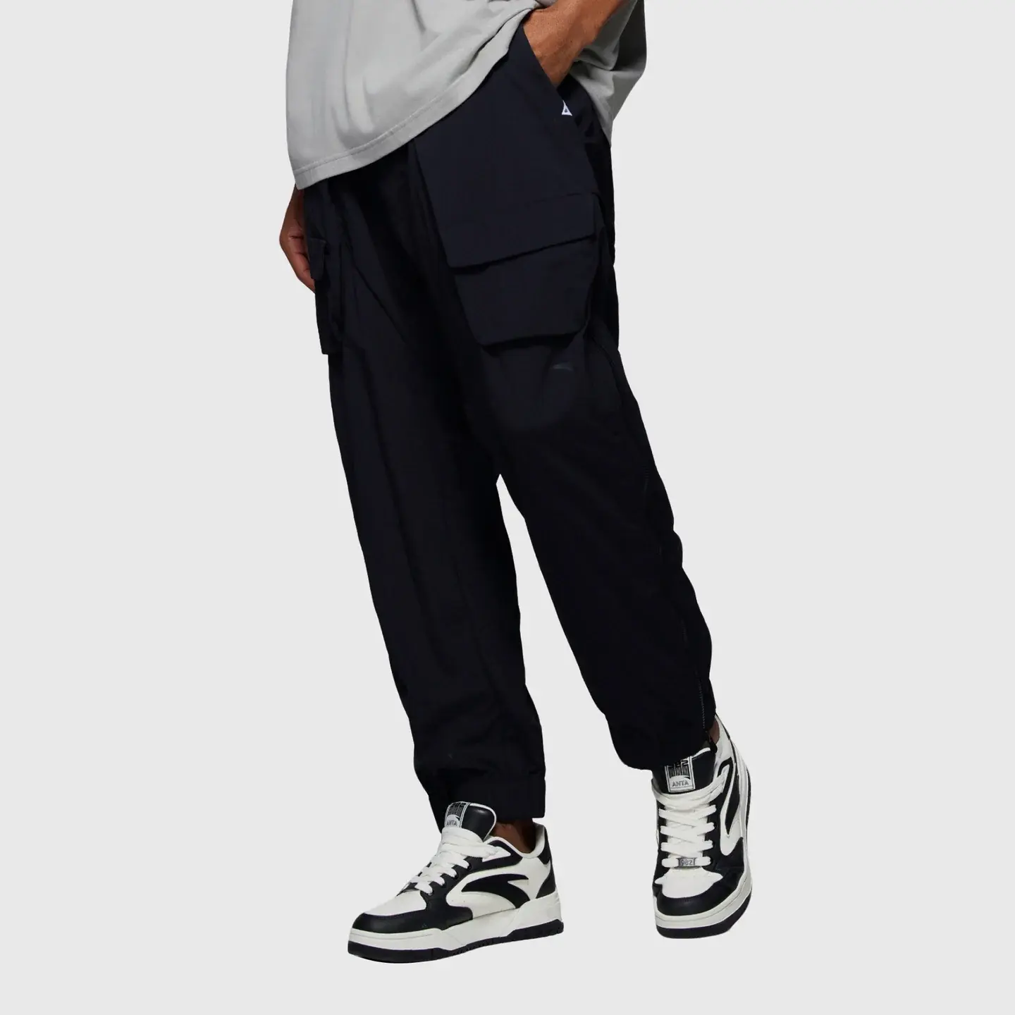 ANTA UNISEX Hélà Woven Track Pants Black Brown Nylon Street Style Plain Pocket