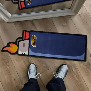 1pc Blue Lighter Shape Carpet Fashion Trend Living Room Carpet Teenagers Bedroom Decoration Plush Rug Fluffy Soft Bedside Cloakroom Carpet Home Washable Play Area Game Area Non-slip Floor Mat Modern Indoor Rug