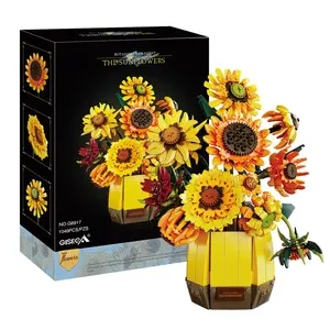 1049PCS Sunflower Botanical Building Blocks Home Decor Artificial Flowers Bricks Model Toys Ornaments Building Block Sets For Ideal Christmas Birthday Gifts