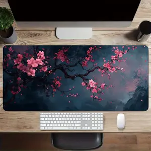 Cherry Blossom Gaming Mouse Pad, Washable Rubber Desk Mat, Non-Slip Base, Japanese Design, Ideal for Home and Office Use, Desk Accessories