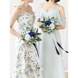 Rinlong 7.5 inch wide Navy Blue Bridesmaid Bouquet