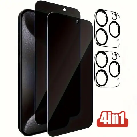 9H Hardness Anti-Peeping Tempered Glass Privacy Screen Protector for iPhone 11 to 17 Pro Max (Incl. iPhone11 Pro), 2-Piece Set with 2 Camera Lens Guards, Scratch Resistant, Shell-Friendly, Installation-Supported Mobile Accessory