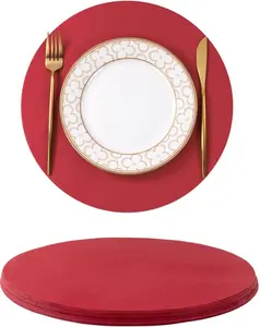 100 count Round Paper Placemats Disposable 13 inch Colored Paper Decorative Place Mats for Wedding Birthday Party Events Thanksgiving Christmas Table Decoration, Dark Red