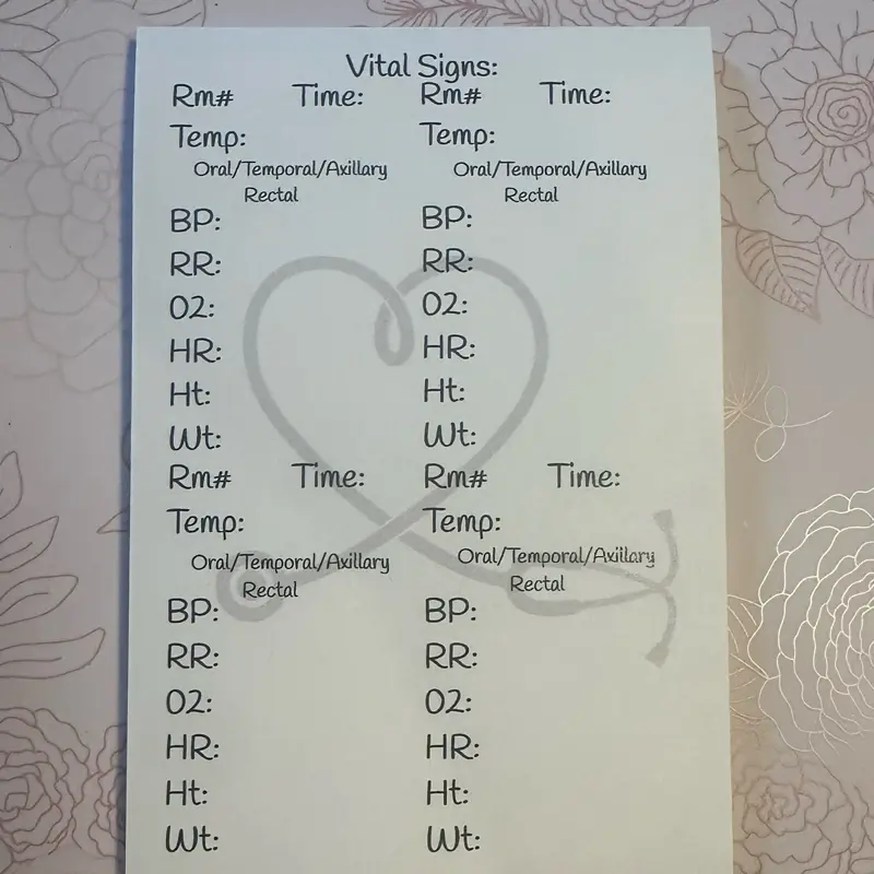 Vital Signs Sticky Notes for Nurses & Nursing Assistants. - 50 sheets per pad, 4x6 in size 4pt Triage Design