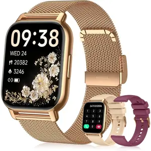 Women's Silicone Wearable Wristwatch Fitness Tracker Devices, 3 Bands, Bluetooth Calls, IPX8 Waterproof, 112 Sport Modes, Heart Rate Tracking for Android & iPhone, Gym Use