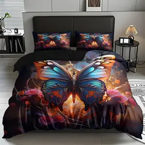 2/3pcs Colorful Butterfly Flower Pattern-themed Luxury Duvet Cover(1* Duvet Cover+1/2*pillowcase,no Filling)skin-friendly Soft Digital Printed Bedding Set, Perfect As A Christmas, New Year Festival Gift For Family All Season UseMachine Washable