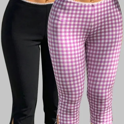 2-Pack Fashion Chic Capri Cropped Pants with Lace Trim, Mid-Waist Plaid Design, Tight-Fit Seven-Eighths Pants Bottoms, Multiple Colors Available, Cropped Capris, Womenswear