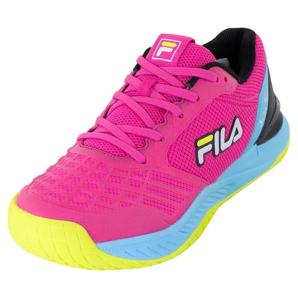 Women's Axilus 3 Tennis Shoes, Cushioned Lace-up for Tennis Play with Enhanced TPU Stability - Pink Glo and Bluefish