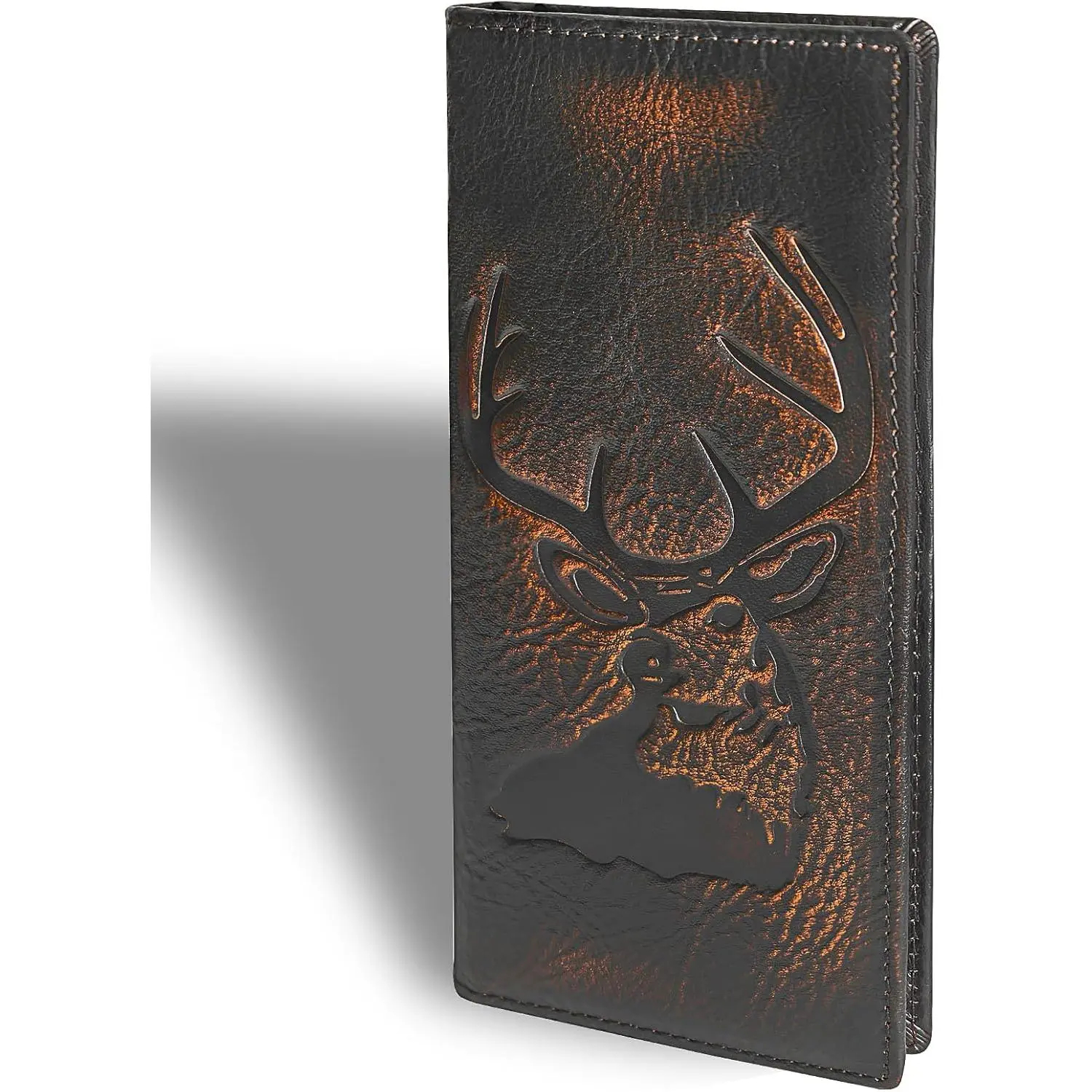 Long Wallet For Men Full Grain Leather with Hand Burnished Rfid Blocking Rodeo Wallet Bifold Wallet  Wallet, Black and Orange