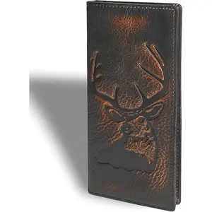 Long Wallet For Men Full Grain Leather with Hand Burnished Rfid Blocking Rodeo Wallet Bifold Wallet  Wallet, Black and Orange