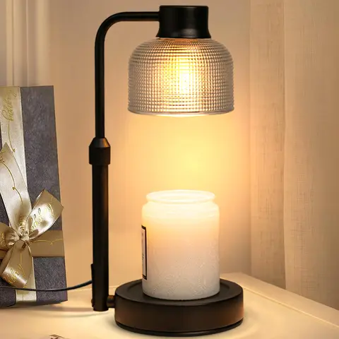 Vintage Adjustable Dimmable Glass Jar Candle Warmer Lamp with Timer, Original Metal Elegant Design, 1 Candelabra, 2-Bulb Scent Boost, Fragrance Release, Mom Christmas Gifts, Bedroom Mood Lighting, Home Decor Accessory