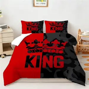 2/3Pcs King Crown Theme Quilted Comforter Set, Red and Black Camouflage / Color Block Print, Fluffy and Warm Quilt Insert, Soft and Breathable Quilt, Trendy and Cool Bedroom Bedding Set for All Seasons, Pillowcase Not Included.