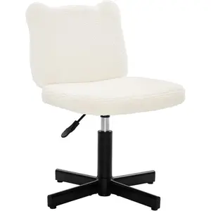 Adjustable Vanity Stool Chair with Girly Bear Ear Wide Back, 360 °   Swivel Vanity Stool for Makeup Room, Upholstered Teddy Velvet Ottoman for Teen Girls, 350lbs, Beige