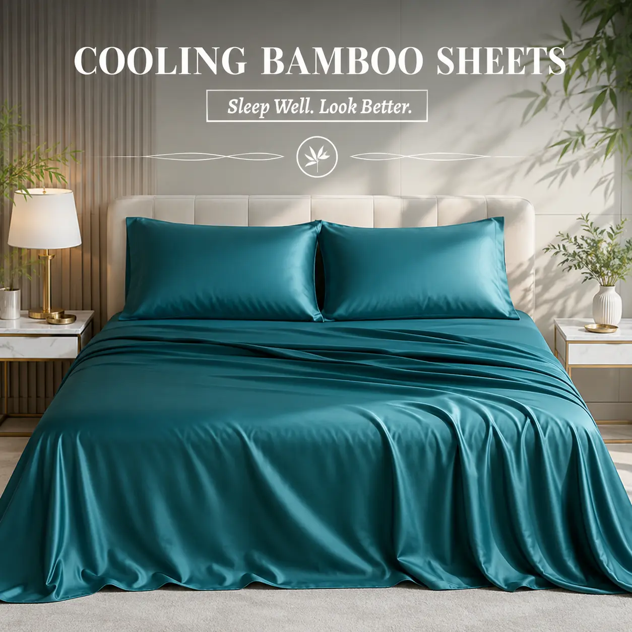 Jollyvogue Extra Deep Pocket Bamboo Sheets - 6 Pcs Breathable & Cooling Bed Sheet Set, Free For Mattresses-Hotel Luxury Fitted Soft Wrinkle, Room Decor, Twin/Full/Queen/King Size Pillowcase Sets