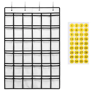 36-Grid Classroom Door Phone Organizer Bag, Calculator Phone Stand Pocket Chart, Includes 36 Number Stickers and Hooks, Single Pack