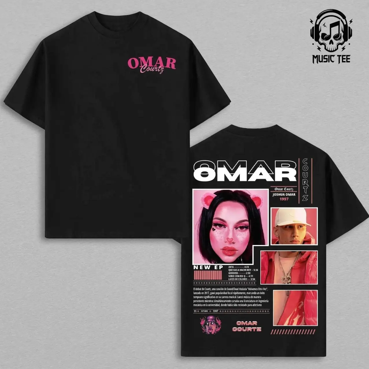 Omar Courtz Shirt – Omar Courtz Vintage Oversized Graphic T Shirt, Latin Trap Artist Streetwear Pink Aesthetic, Retro Collage Double Sided Print, Soft Heavyweight Cotton Unisex Tee, Music Merch Gift for Fans 2JQ
