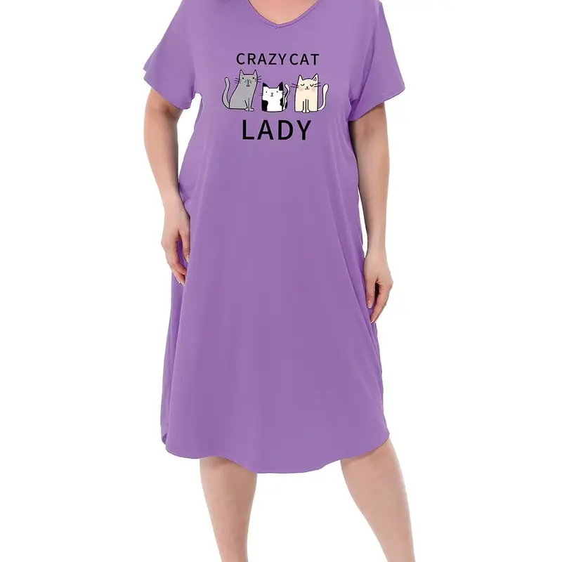 【Limited Sizes Clearance】FEREMO Women's Plus Size 3X Polyester Knitting Nightdress - Soft, Breathable, Loose-Fitting V-Neck Shortsleeve Lounge Dress, Sweat-Ready All-Seasons Nightwear with Football Digital Print