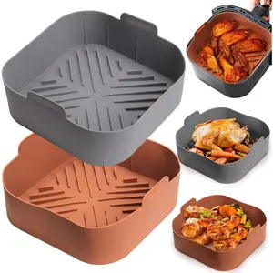 Silicone Air Fryer Basket Liners Square - 2 count Reusable Air Fryer Silicone Pots for Food Safe Air fryers Oven Accessories(8.5 Inch)