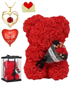 Eternal Rose Teddy Bear Gift Box, Ideal for Couples, Valentine's Day, Anniversary, Birthday, Christmas, New Year Present, Flower