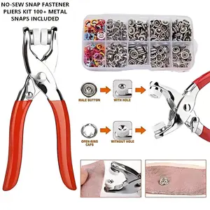 No Sew Snap Fastener Pliers Kit with 100pcs Metal Snap Buttons, Heavy Duty Snap Installation Tool, Strong Hold One Press Install, Easy for Beginners, DIY Fabric Leather Clothing Repair Kit