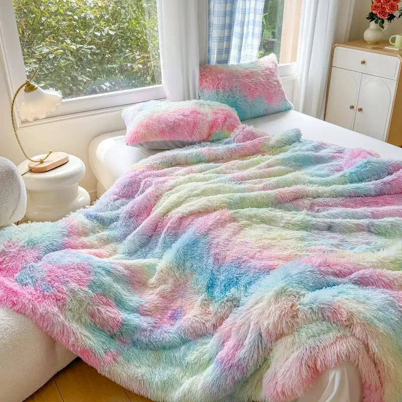 Colorful Soft Bed Blanket, 1 Count Faux Fleece Blanket, Soft & Fluffy Warm Throw Blanket for Home Sofa Bed, Bedroom Throw Accessories, Christmas Gift