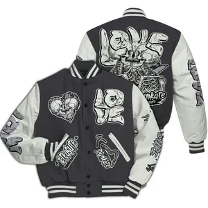 Skull Bear Graphic Varsity Jacket, Chunky Letterman Style Bomber Streetwear, Bold Statement Outfit Gift For Trend Lovers
