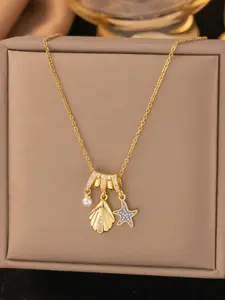 Elegant Starfish Pendant Necklace for Women – Marine Shell Titanium Steel Water-Wave Chain Jewelry, Fashionable Everyday Gift