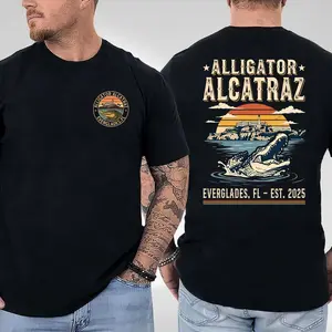 Unisex Menswear Short-Sleeve T-Shirt - Vintage Funny Alligator Everglades Swamp Humor, Florida Parody Graphic, Dark Humor Casual Fashion Festive Summer Outfit, Round Neck Top