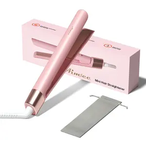 0.8 Inch Ceramic Mini Flat Iron, 2-in-1 Hair Straightener & Curler, Small for Short Hair & Curling Bangs, Dual Voltage for Travel & Worldwide Use (Pink), Hair Curler